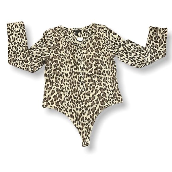 Banana Republic Womens Thong Brown Leopard Print Long Sleeve Bodysuit - NWT